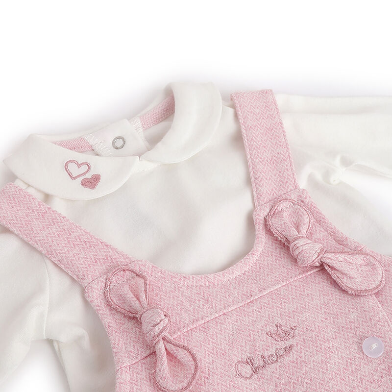 Girls Medium Pink Solid Body Plus Long Dungaree image number null